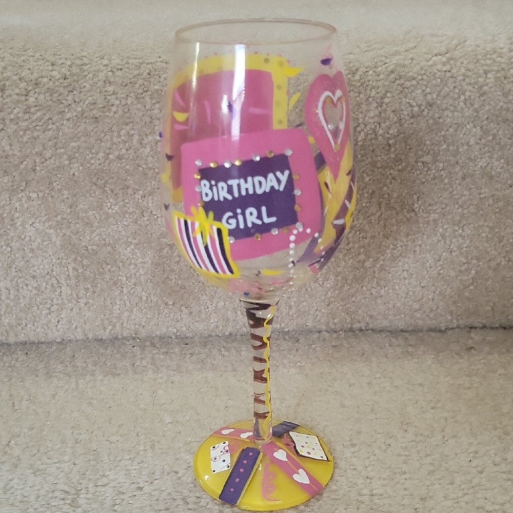 Lolita ~BIRTHDAY GIRL~ Hand Painted 15 Oz. Wine Glass-LOVE MY WINE U11